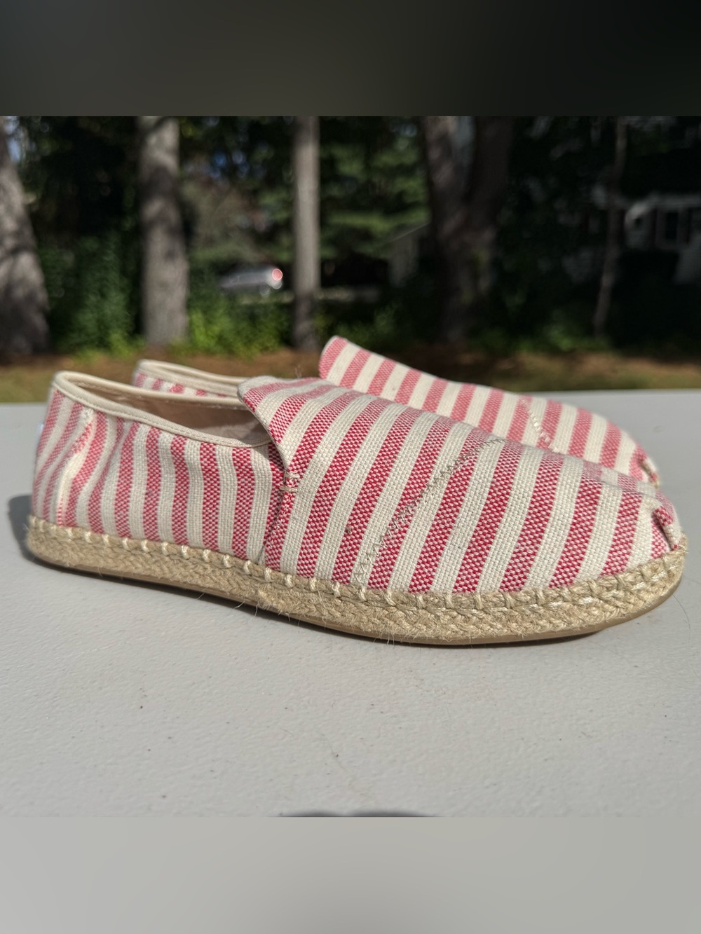 Toms Red and White Striped Espadrille Slip-Ons